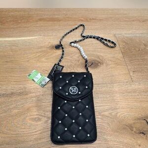 Badgley Mishka Black Quilted Crossbody Phone Case with Chain Strap